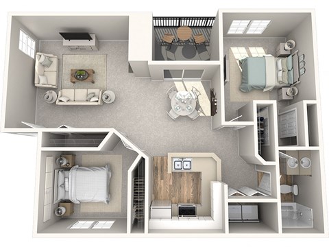 Floor plan for 2 beds, 1 bath, 948 sqft